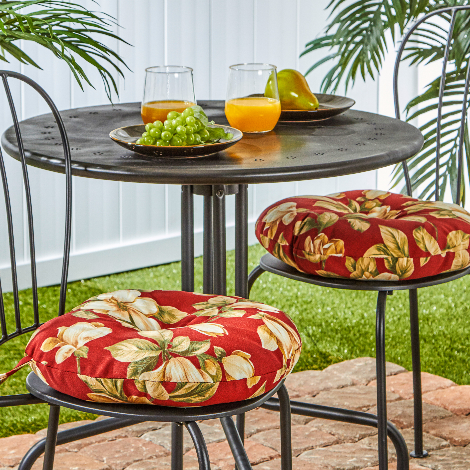 Greendale Home Fashions Roma Floral 15 in. Round Outdoor Reversible Bistro Seat Cushion (Set of 2) - image 3 of 7