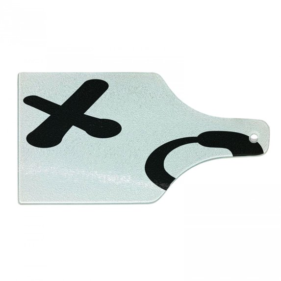 Xo Cutting Board, Love and Friendship Expression Letters Symbolic Simplistic Pattern, Decorative Tempered Glass Cutting and Serving Board, Wine Bottle Shape, Black and White, by Ambesonne