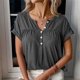 thumbnail image 3 of Blusa de Manga Corta Botón Cuello en V Diseño Plisado Color Puro Casual Mujer Top de Verano para Oficina Compras Diarias Gris Oscuro XL, 3 of 6