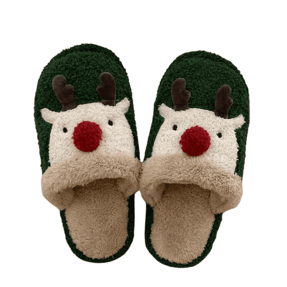 CHICVOMEY Women's Christmas Reindeer Slippers Cozy Fuzzy Indoor House Slippers with Non-Slip Sole Cute Winter Warm Slip-On Shoes for Women Ideal Christmas Gifts