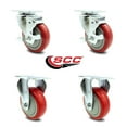 thumbnail image 2 of 4 Inch Red Polyurethane Wheel Swivel Top Plate Caster Set with 2 Brake 2 Rigid, 2 of 2