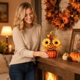 thumbnail image 6 of THOPBPRK 8.6" Halloween Decorations Artificial Pumpkins Decor with Fall Maple Leaves Autumn Tabletop Ornament Thanksgiving Dinner Table Centerpiece Indoor Home Accents, 1Pack C, 6 of 6