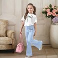 thumbnail image 2 of GPOECD Girls Outfits Casual Outfit with Bow Print and Flared Pants Two Piece Coordinated Girls' Clothing Sets,Light Blue,7-8 Years, 2 of 5