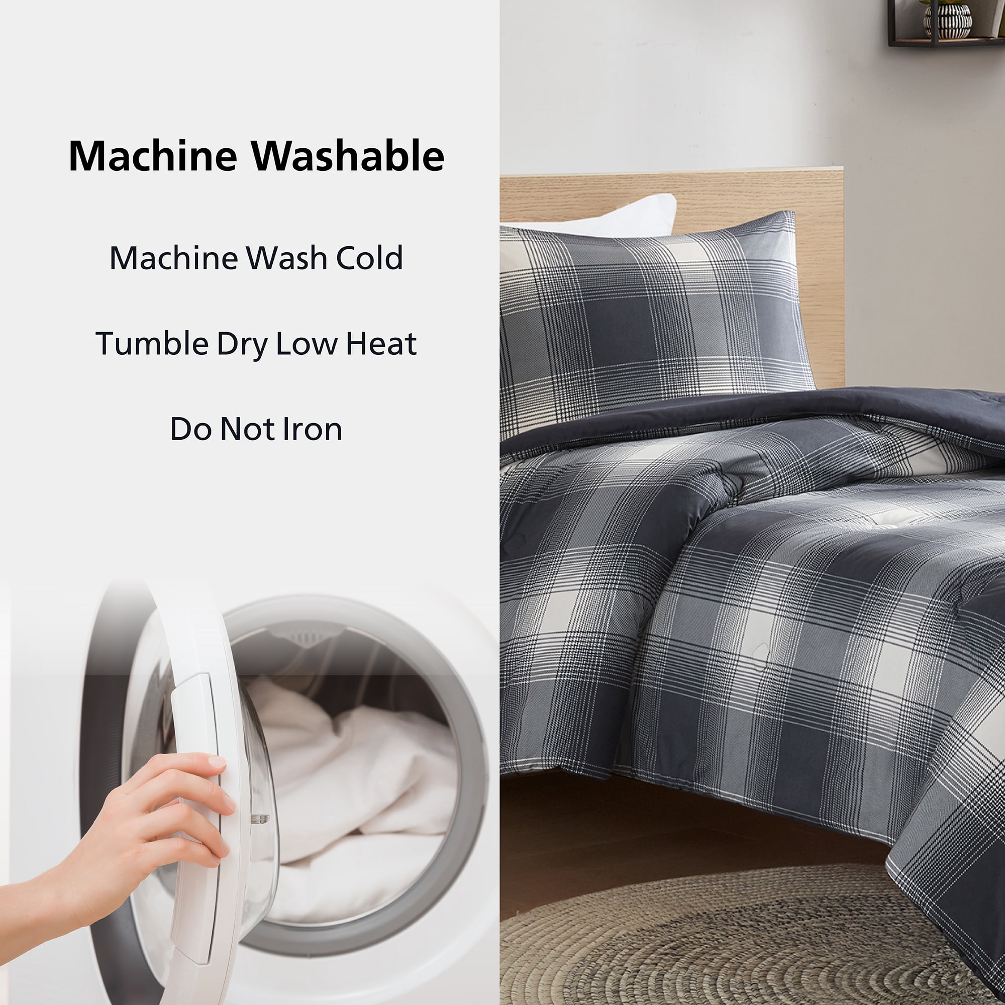 Mainstays Shadow Plaid 2-Piece Grey Comforter Set, Twin/Twin XL