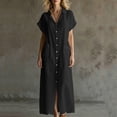 thumbnail image 6 of ClodeEU Women's V Neck Short Sleeve Button Down Maxi Dress,Casual Loose Dress with Front Slit Black,Women's Plus M, 6 of 7