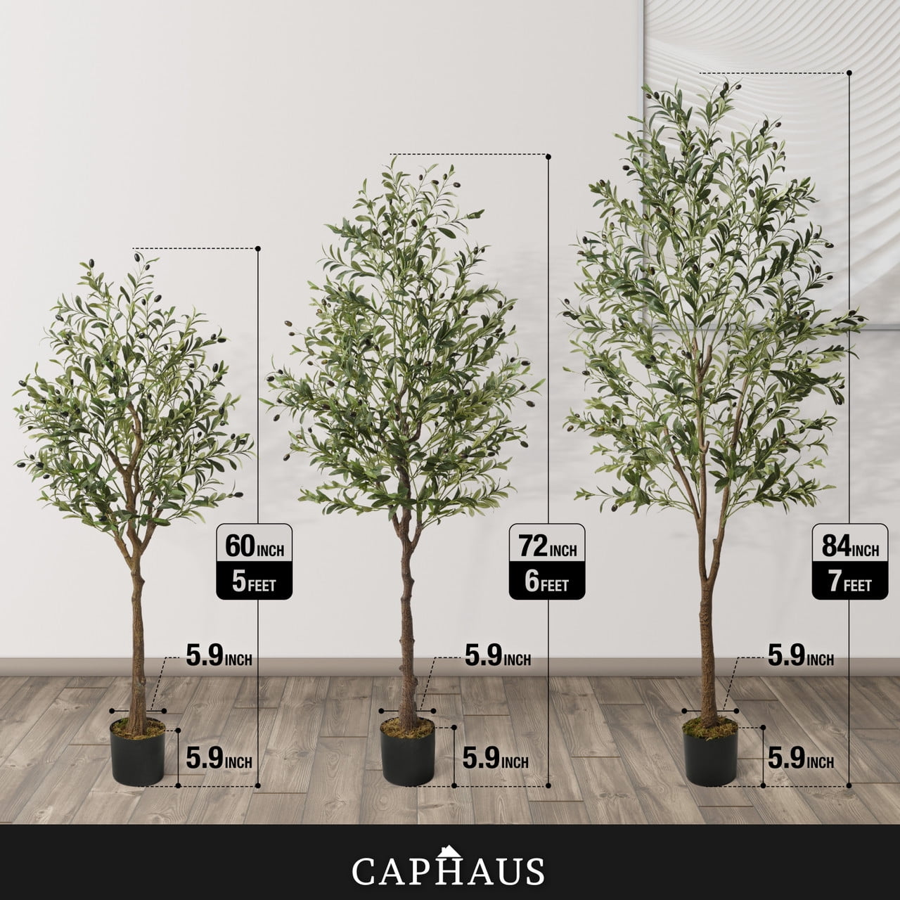 CAPHAUS Artificial Olive Tree, 5 / 6 / 7 Feet Fake Potted Topiary Tree with Dried Moss, Faux Olive Branch and Fruit, Faux Plant in Pot for Indoor Home Office Modern Decoration Gift for Housewarming
