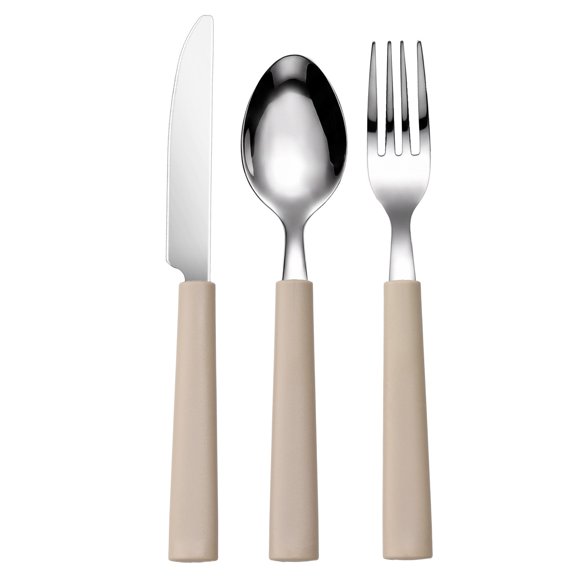 Cook with Color 3-Piece Portable Stainless Steel Flatware Set with Colorful Handles, Includes Fork Knife & Spoon, Tan