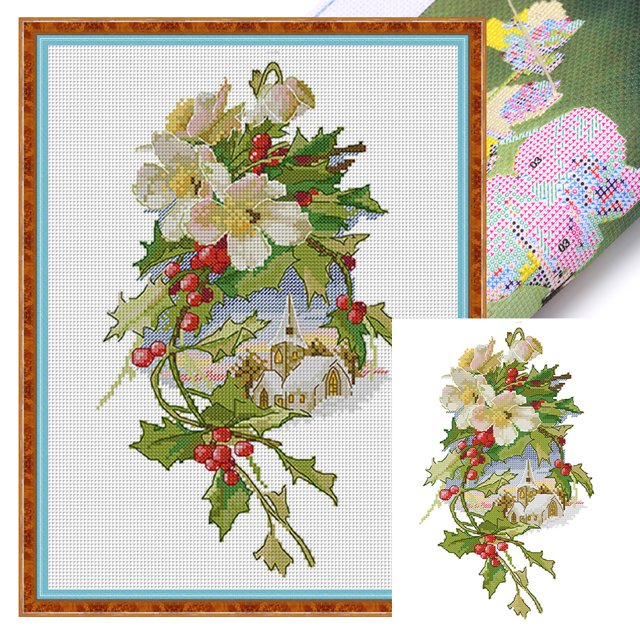Hilo Algodón Egipcio Bordado Parcial Punto Cruz Con Flores 14CT 25x37cm