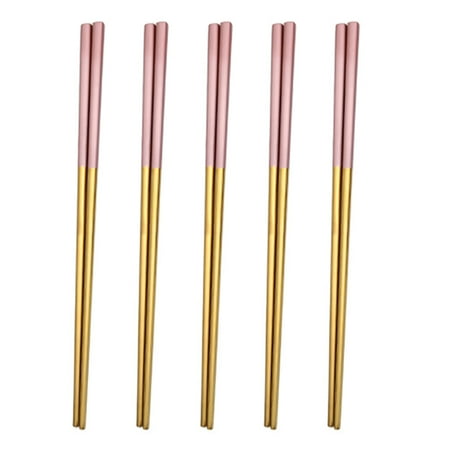 

5 Pairs of Chopsticks Stainless Steel Cutlery Set Metal Chopstick Set for -Pink