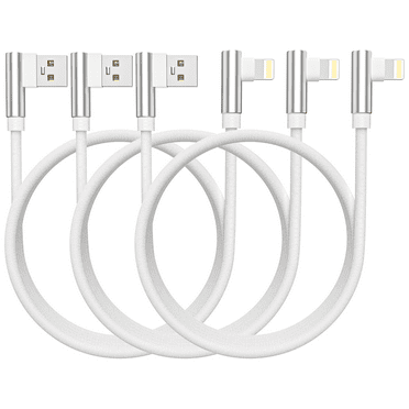 Right Angle Charger 6FT Cord 90 Degree Fast Data Cable Compatible for iPhone X Case/8/8 Plus/7/7 Plus/6/6s Plus,iPad Mini Case (Silver) 2M, 3-Pack