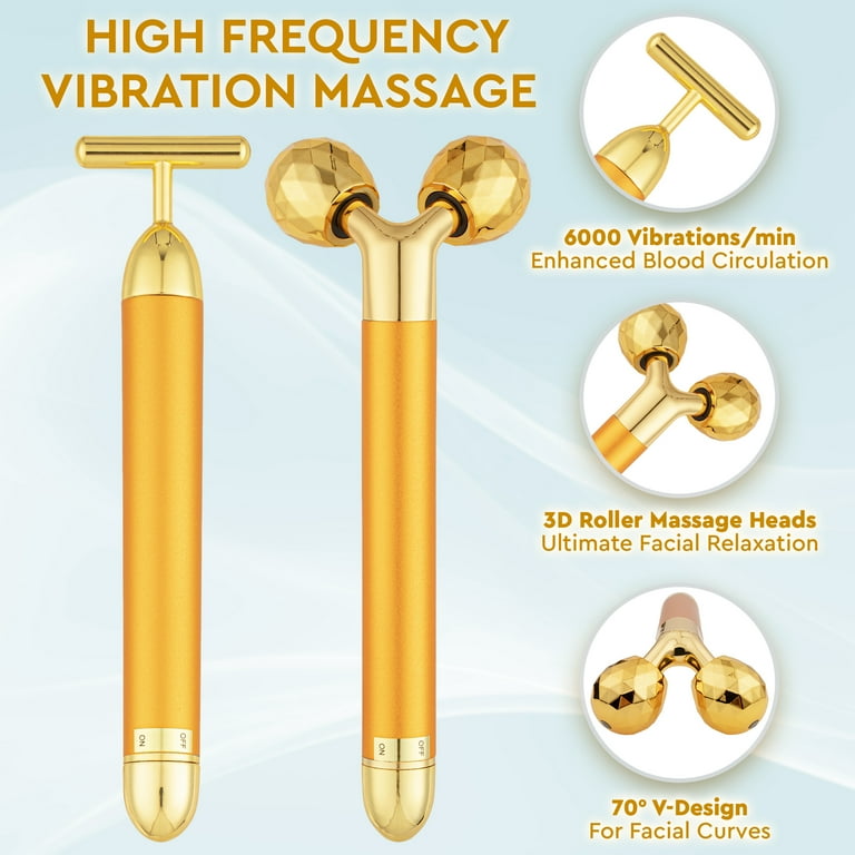 face massager vibrating Amazon Hot Home Use Beauty Equipment 24K Gold Vibrating Lifting Skin Care  Tools Electric Massage Face Roller Facial Vibration Massager main image 1