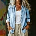 thumbnail image 2 of SnZhen Ladies Denim Shirt Front Button Long Sleeve Collarless Relaxed Fit Casual Top Gray,S, 2 of 6