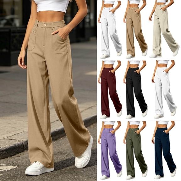 Oksale Khaki Pants for Women High Waisted Chino Pants with Pockets Trendy Vintage Loose Straight Leg Dress Pants Lightweight Trendy Trousers Black M