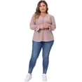 thumbnail image 3 of DARING DIVA Women's Plus V Neck Ruffle Long Sleeve Lace Crochet Casual Blouse 1X Pink, 3 of 6