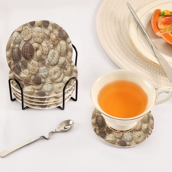 BZSMCE 6Pcs Drink Coasters With Holder 3.94Inch Assorted Chocolates on Display Creative Coil Coaster Coasters Colors Absorbent Coasters for Drinks Coasters Set Thicken Heat for Home Table