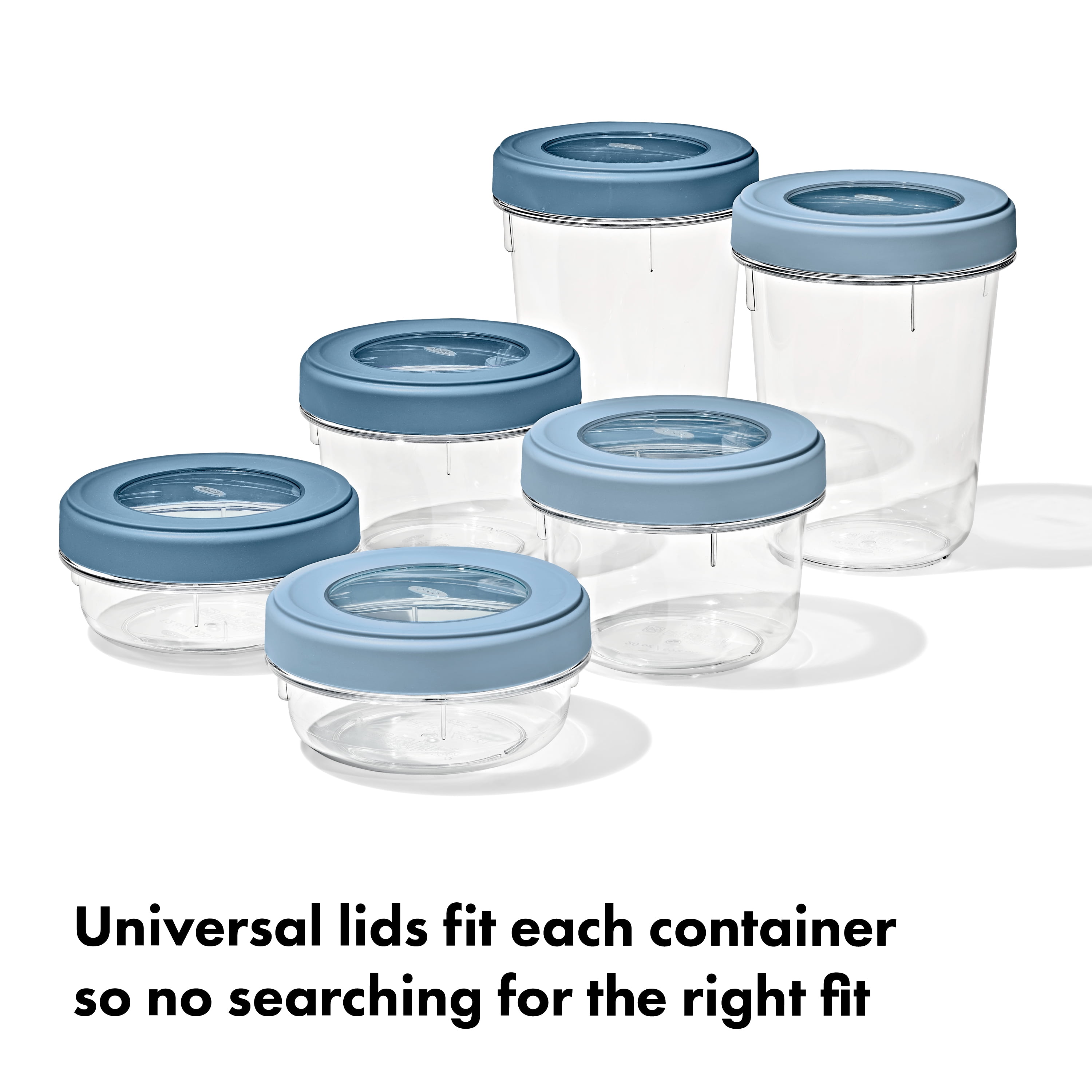 OXO Twist & Stack 12-Piece Leakproof Deli Container Set, Reusable Food Storage Containers for Snacks, Dips, Lunch Prep, Meal Prep, Soups and Leftovers, Ocean Blue