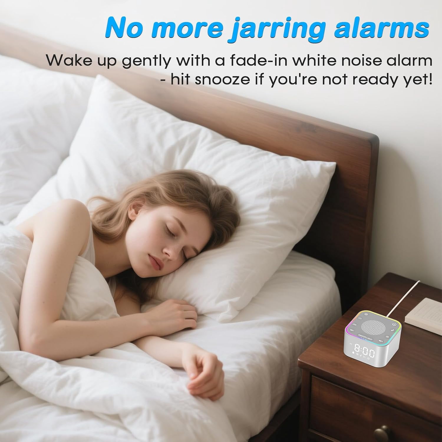RGHJAR-White Noise Sound Machine: 30 Non-Looping Sleep Sound Therapy for Adults - Noise Canceling for Bedroom, Adjustable Night Light & Timer, Built-in Alarm Clock