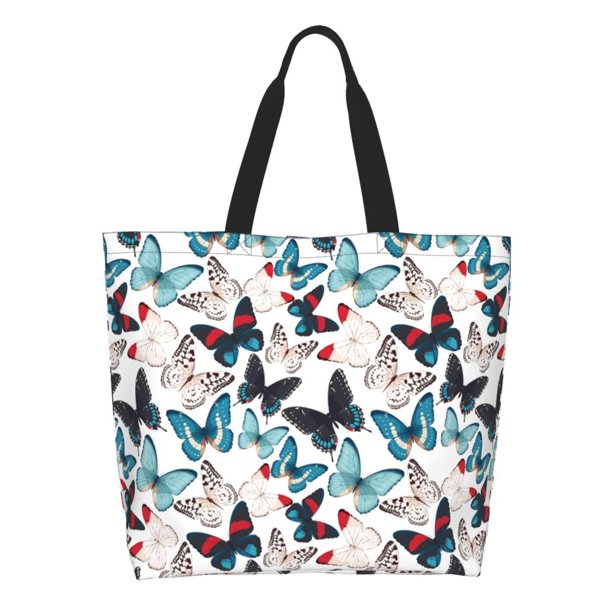 Fotbe Butterfly Bolsa Tote Estética de Lona con Estampado para Mujer - Bolsa Reutilizable de Hombro Casual para Vacaciones, Compras, Trabajo y Gimnasio