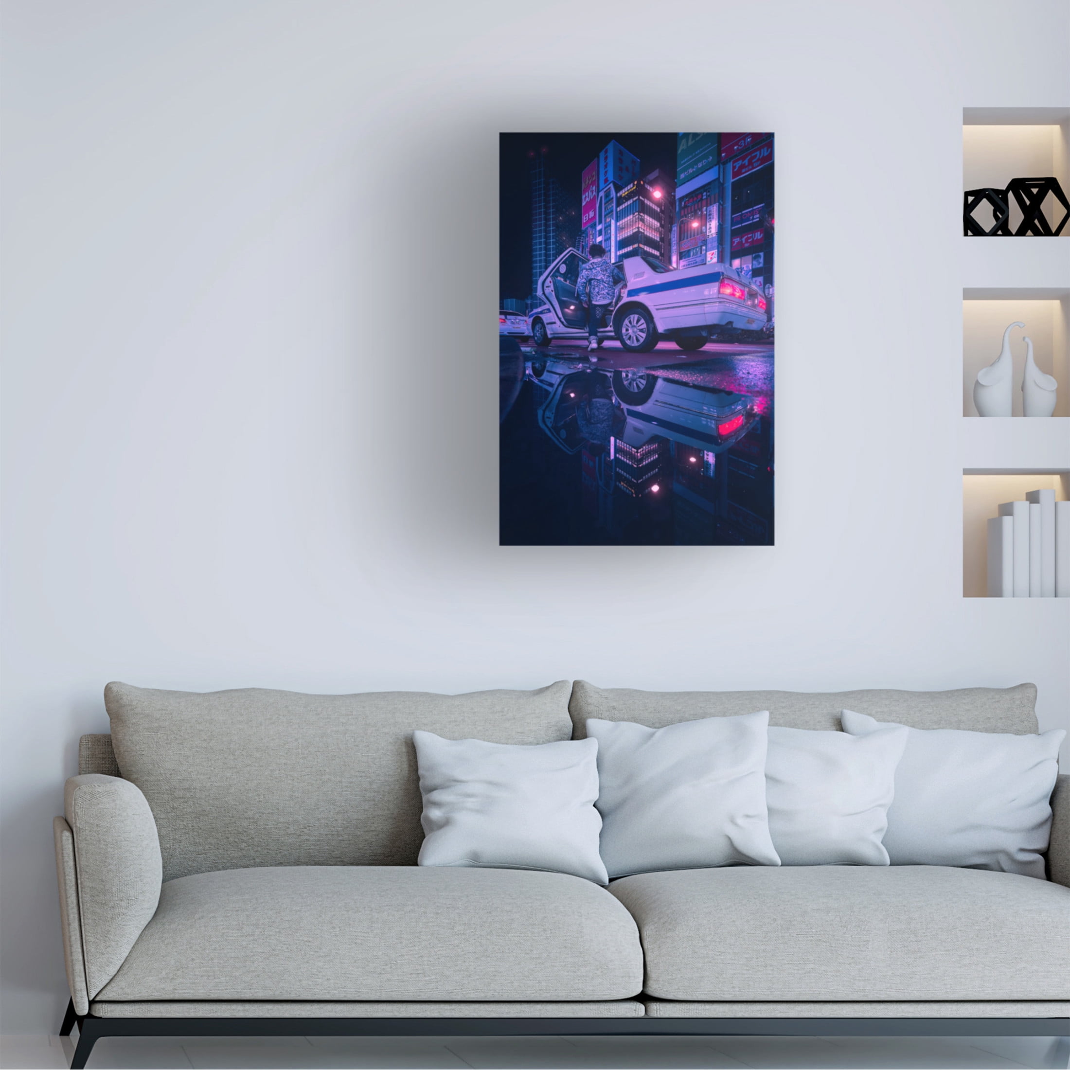 Canvas Wall Art - Javier De La 'Tokyo Blue Rain' Wall Art for Living Room, Bedroom, or Office Décor by Trademark Fine Art - 30 x 47 Inches