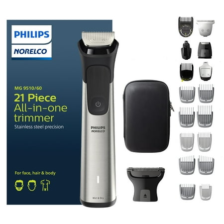 New Philips Norelco Multigroom Series 9000 - 21 Piece Men'S Grooming Kit For Beard, Body, Face, Nose, Ear Hair Trimmer W/ Premium Storage Case, MG9510/60