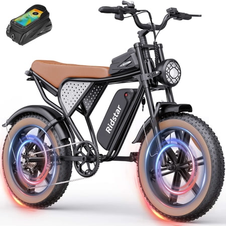 Ridstar 1200W 48V 15.6Ah Removable Battery E-Bike 30mph,20" Fat Tire Off-Road Motorcycle ,Full Suspension Mountain Bike for Adult UL 2849 Certified