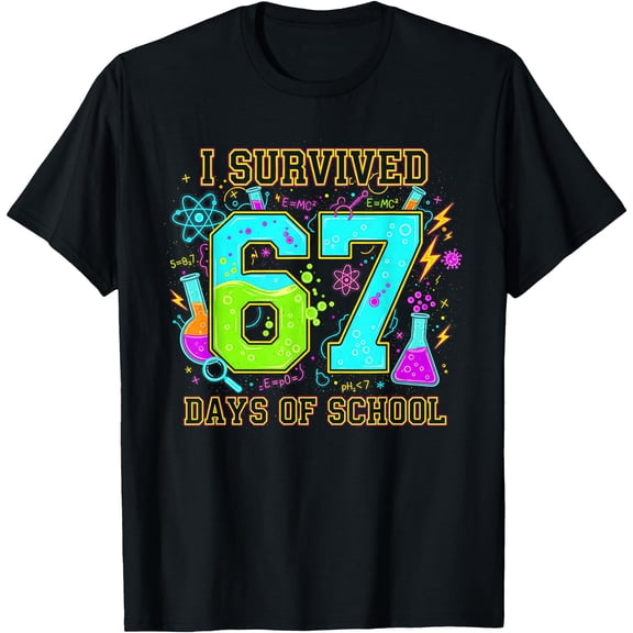 I Survived 67 Days of School Funny 67 Meme Retro Science T-Shirt Shirts