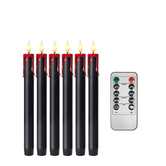 6PC Halloween LED Flameless Taper Candles Battery Operated with Remote and Timer, Dripping Wax Realistic 3D Wick Flickering Blood Halloween Dinner Spooky Home Decoration