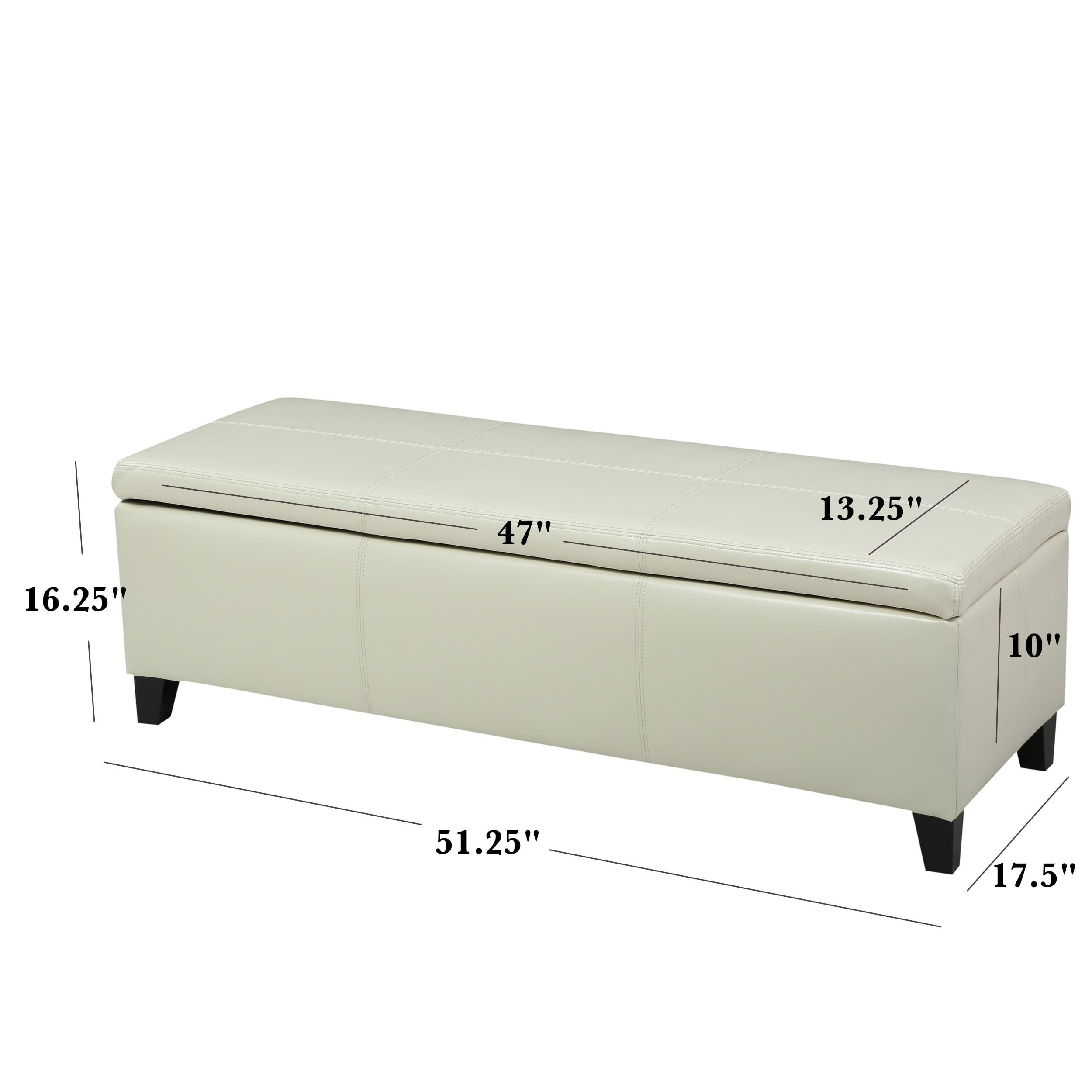 Noble House Brendan Rectangular Faux Leather Storage Ottoman, Ivory