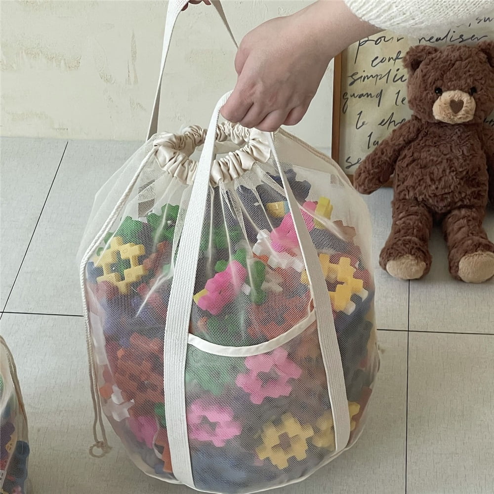 2 Pack Large Mesh Storage Bags,Heavy Duty Mesh Bag with Drawstring, Durable & Breathable for Toys, Laundry, Pool & Beach Accessories, Home & Travel Organization（only bag）