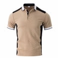 thumbnail image 5 of Men's Short Sleeve T Shirt Lapel Button Down Color Block Pullover Tops Casual Loose Stylish Jacquard Tees (XXL, Khaki), 5 of 8