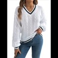 thumbnail image 1 of Suéter de Punto con Cuello en V y Larga para Mujer, Otoño 2025, Top Tipo Jersey, , Suave, Elegante y Casual. M, 1 of 10