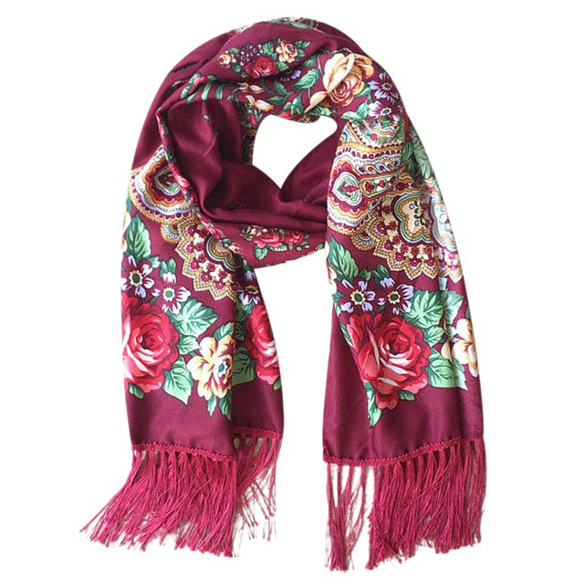 Foulards pour Femmes Hiver Chauds Russe Babouchka Foulard pour Femmes Châle Foulard Wrap Traditionnel Rétro Style Ukraine Imprimé à Franges Longs Foulards Châles Wrap pour Femmes Formel Châles Wrap Chauds pour Femmes