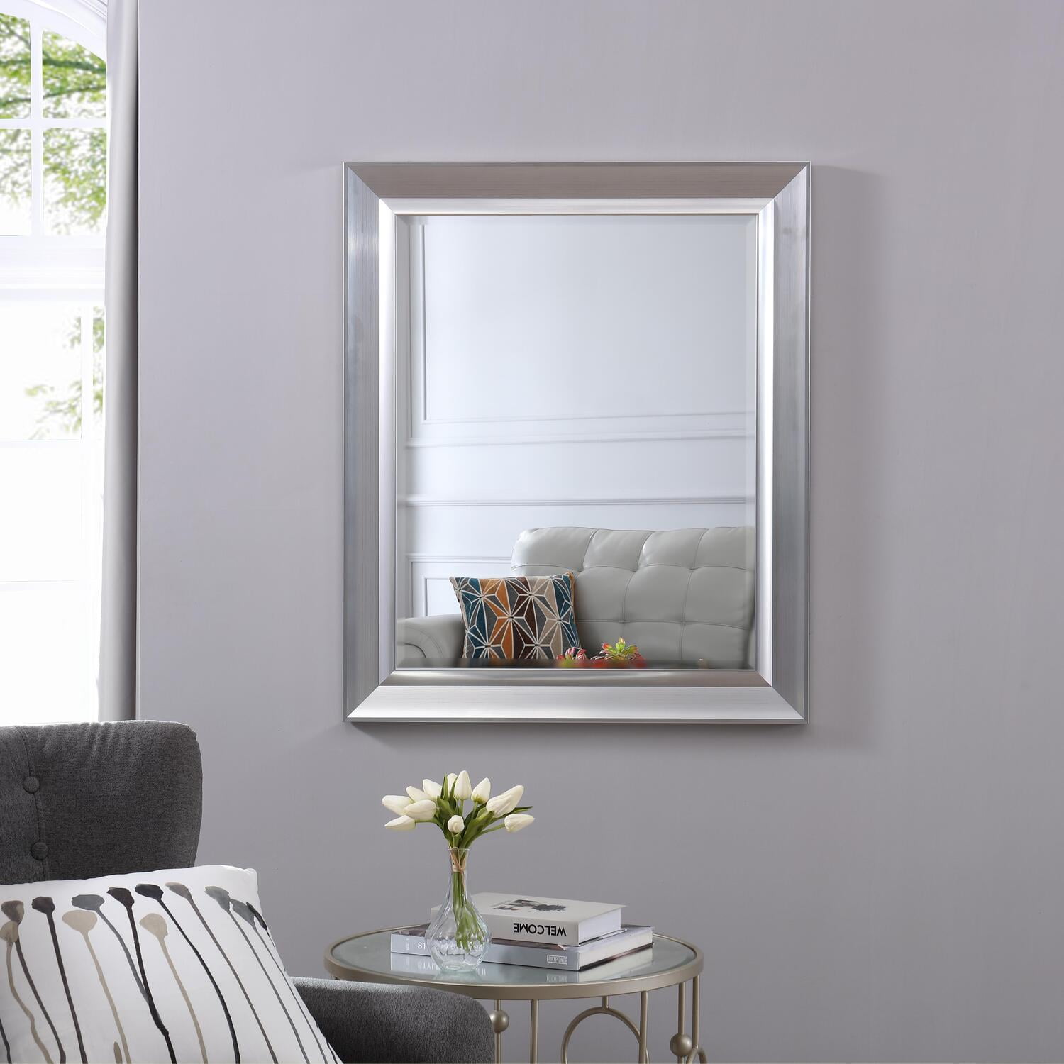 Framed Bevel Wall Mirror Silver 36" x 30" by Naomi Home