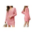 thumbnail image 3 of Vestido Tipo Suéter con Cuello en V para Mujer, Estilo Suéter Tipo Túnica Holgado Informal de Larga con Punto y Larga para Otoño. Rosa M, 3 of 7