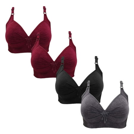 Gnurob Women Push Up Bralette 4 Pack Wireless Padded Bra with Straps Seamless Lace Brassiere Plus Size Bralettes Soft Breathable Underwear Everyday Bras Clearance Saving B02-Wine 3X-Large