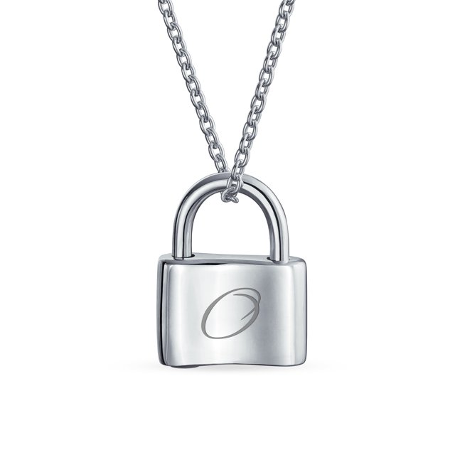 Personalized Script Initial Alphabet Letter O Plain Simple Couples Sentimental Functional Lock Pendant Charm Lovers Padlock Necklace for Women Teens .925 Sterling Silver Chain 16 Inch Custom Engraved