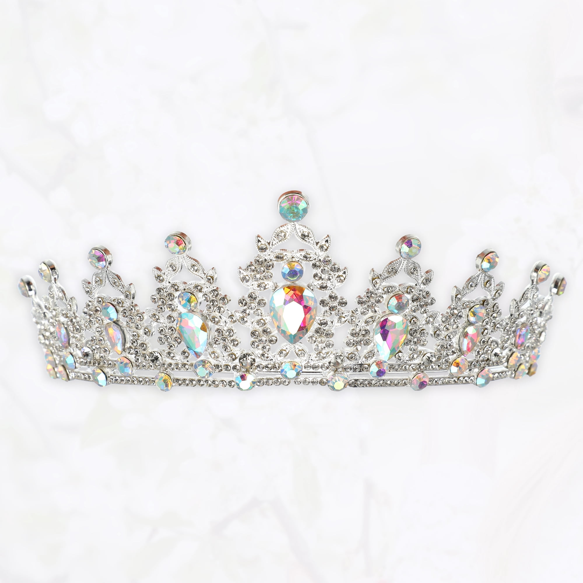 Unique Bargains Women Faux Crystal Queen Crowns Tiara Silver Tone Assorted Color