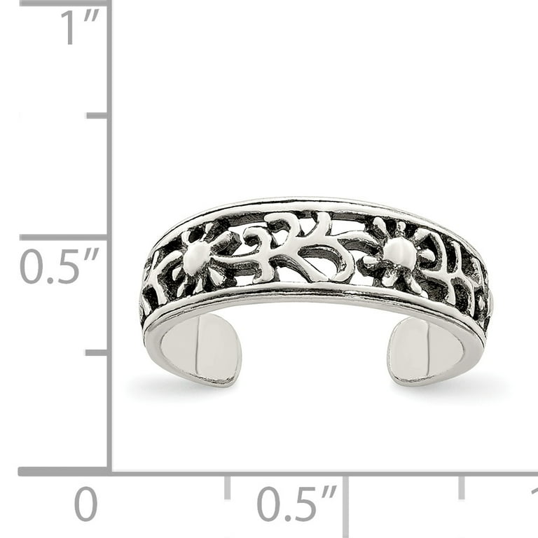 Sterling Silver Antiqued Floral Toe Ring Sterling Silver Antiqued Floral Toe Ring