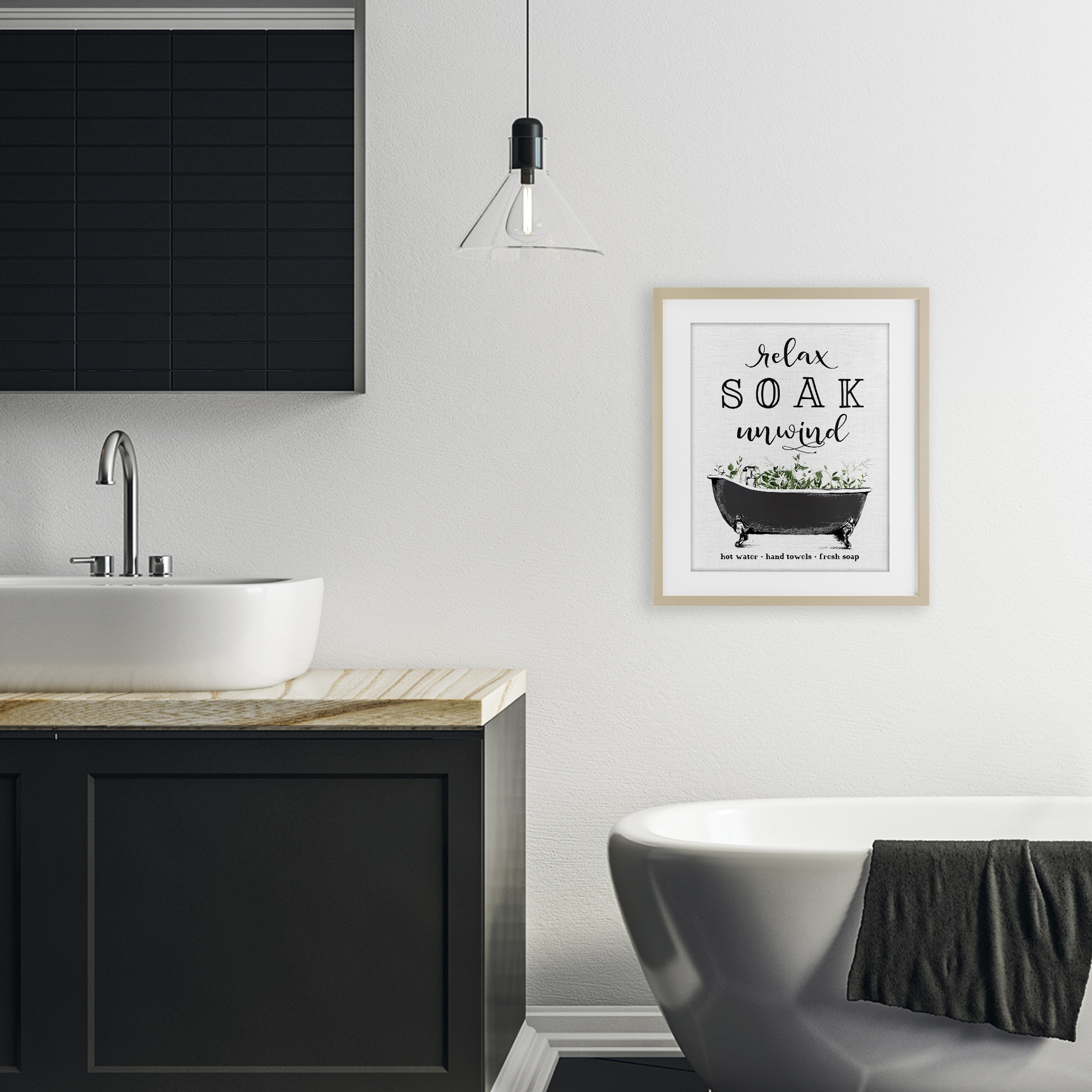 Vintage Bathing Reminders Birch Framed Print Under Glass, design by Lettered and Lined