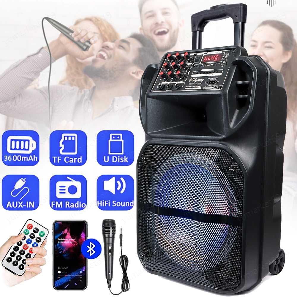 Dazone 12" Loud Bluetooth Portable Party Speaker Subwoofer w/ FM USB SD Card AUX & Mic