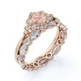 thumbnail image 3 of JeenMata 2 Carat Round Cut Pink Created Morganite and Moissanite Flower Engagement Ring Set - Bezel Eternity Wedding Band - 18k Rose Gold over Silver, 3 of 6
