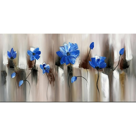 DESIGN ART  "Blue Modern Flower" Blue Canvas Art Print - 32x16 Inches
