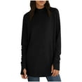 thumbnail image 2 of Women's Mock Neck Tunic Tops with Thumb Holes Long Sleeve Solid Color T-shirts Spring Fall Base Pullovers (XL, Black), 2 of 8