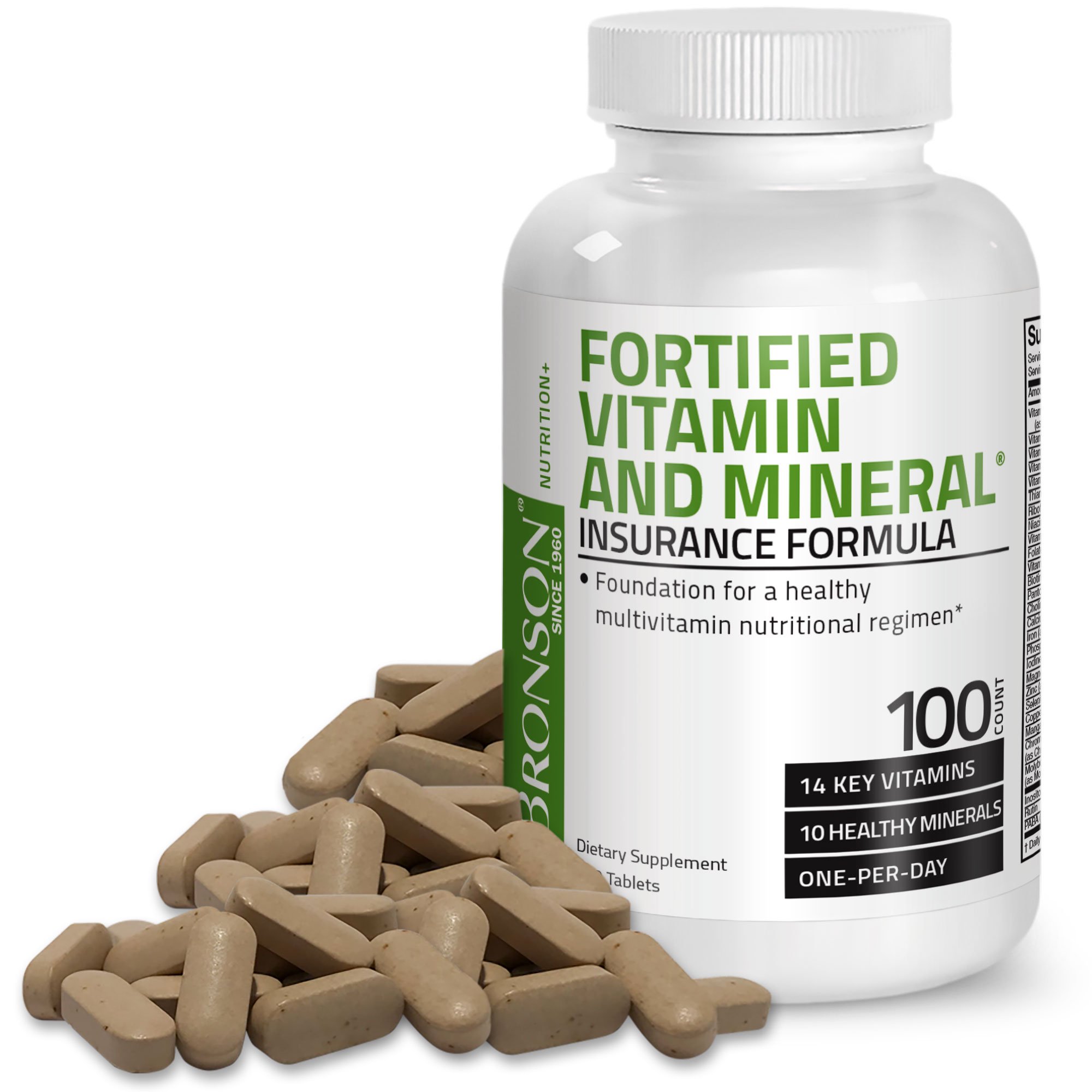 Bronson Fortified Vitamin & Mineral Insurance Formula, 100 Tablets