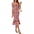 thumbnail image 3 of PRETTYGARDEN Women's Summer Floral Midi Tank Dress Sleeveless Strappy Ruffle Hem Smocked Bodycon Dresses, 3 of 8