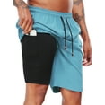 thumbnail image 3 of Cadmus Men's Swim Trunks with Compression Liner 9 Inch Inseam Mens Bathing Suit Quick Dry Beach Shorts Board Shorts,Light Blue,2XL, 3 of 10