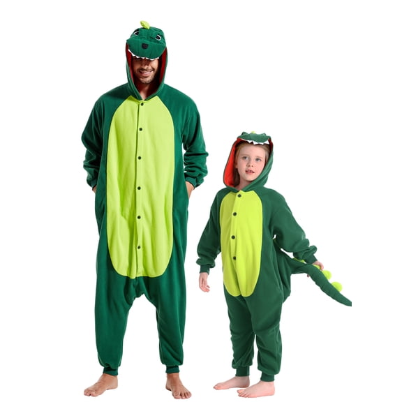 Dinosaur Onesie Pajama Adults Unisex Animal Costumes Polyester One-Piece Sleepwear for Women and Men Large