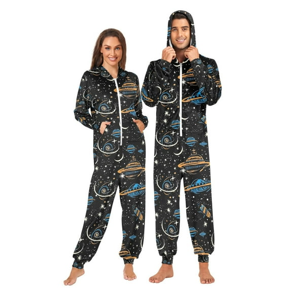 Adult Christmas Onesie Dreamy Spaceship Adult Zipper One-Piece Pajamas Unisex Pajamas with Pockets