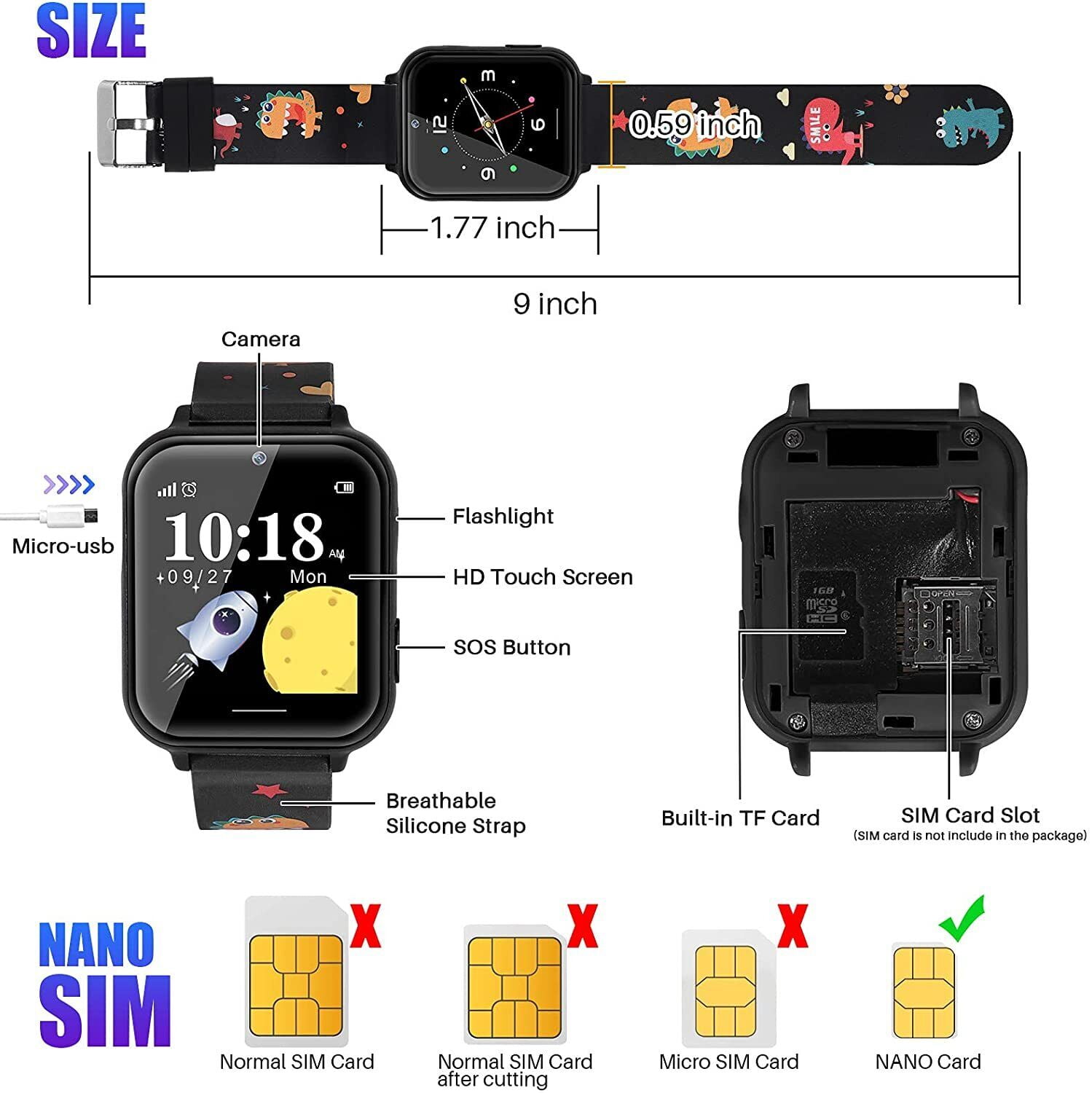 JIAN YA NA Smart Watch for Kids, Kids Watch with 10 Games Camera Music SOS Call Alarm, Birthday Gifts for Age 4-12 Boys Girls（Black）