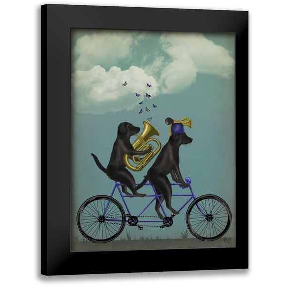 Fab Funky 12x14 Black Modern Framed Museum Art Print Titled - Black Labrador Tandem